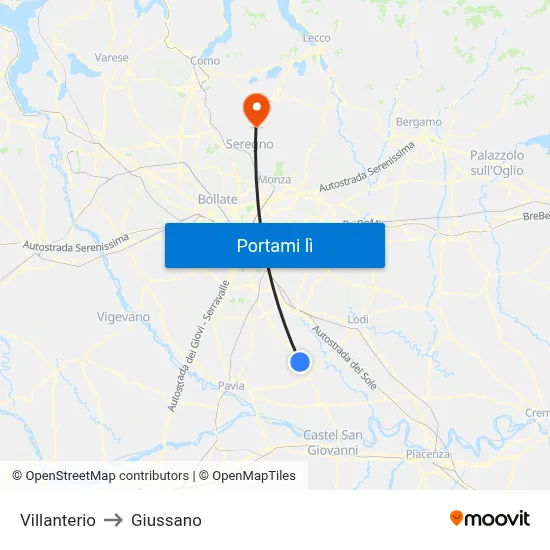 Villanterio to Giussano map
