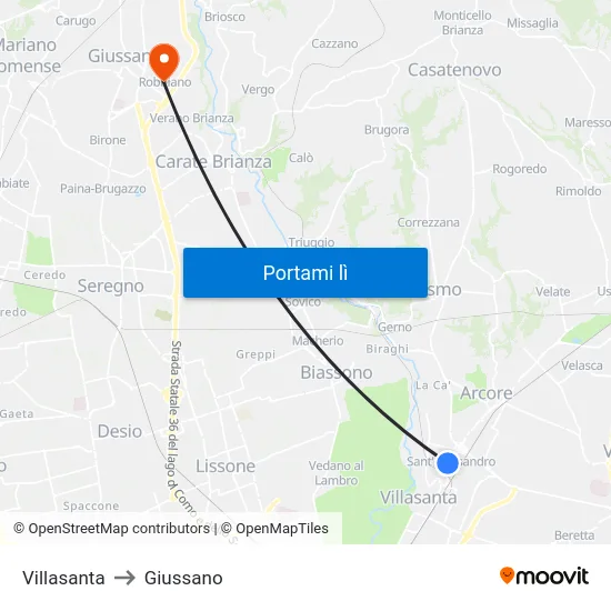 Villasanta to Giussano map