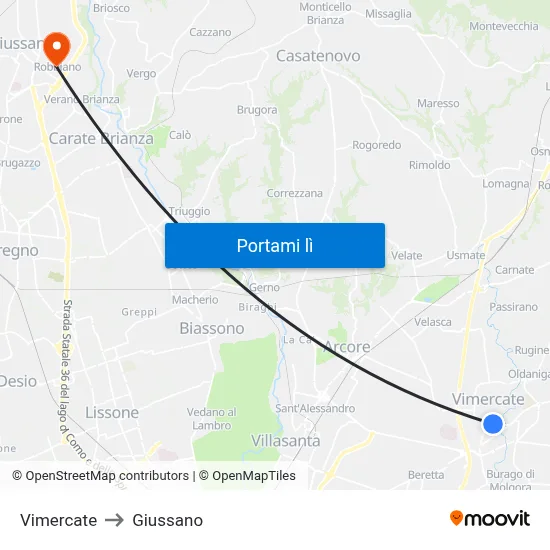 Vimercate to Giussano map