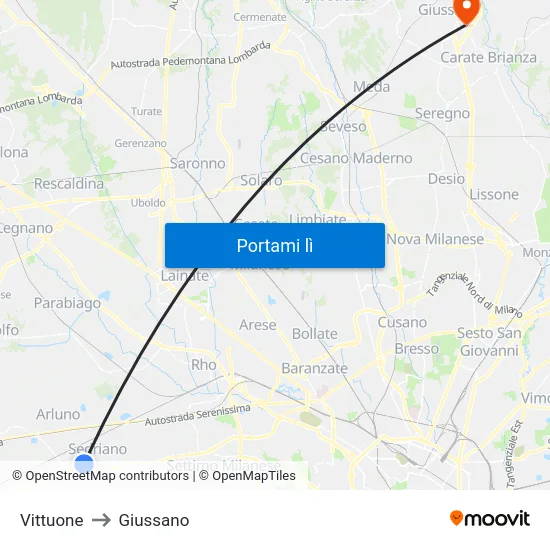 Vittuone to Giussano map