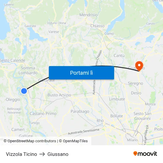Vizzola Ticino to Giussano map