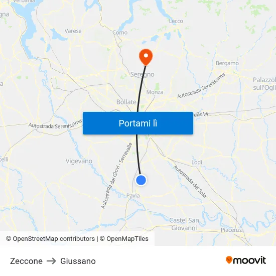 Zeccone to Giussano map