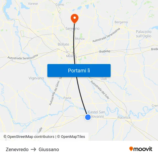 Zenevredo to Giussano map