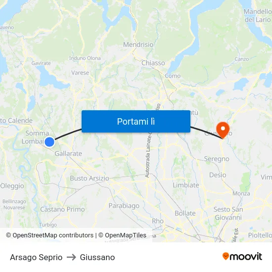 Arsago Seprio to Giussano map