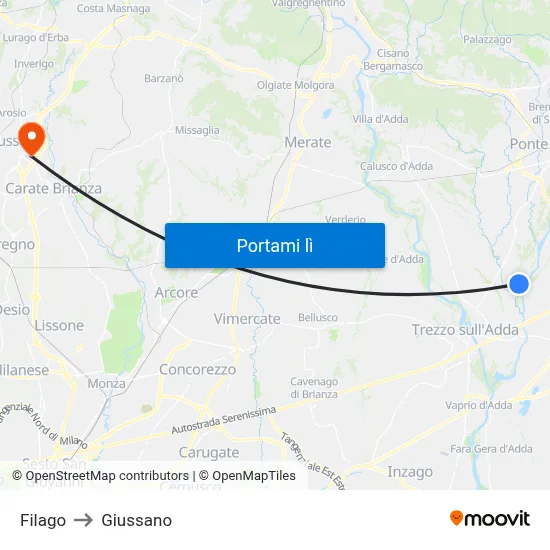 Filago to Giussano map