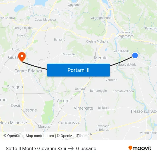 Sotto Il Monte Giovanni Xxiii to Giussano map