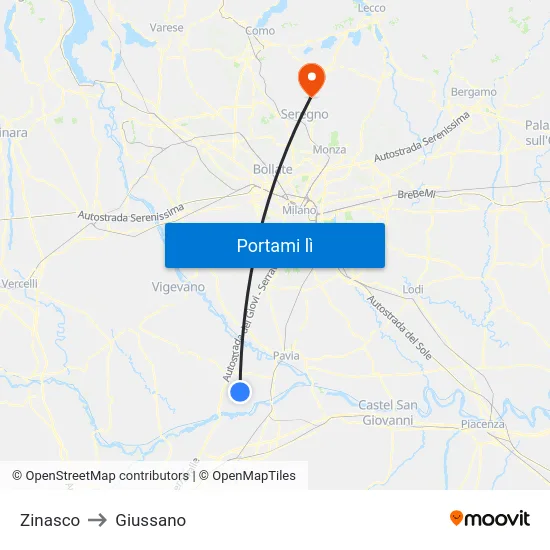 Zinasco to Giussano map