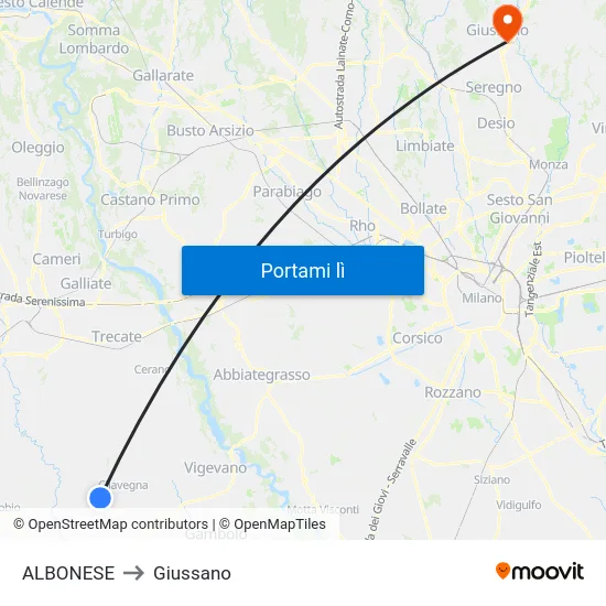ALBONESE to Giussano map