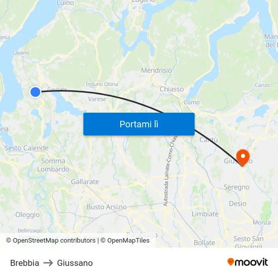 Brebbia to Giussano map