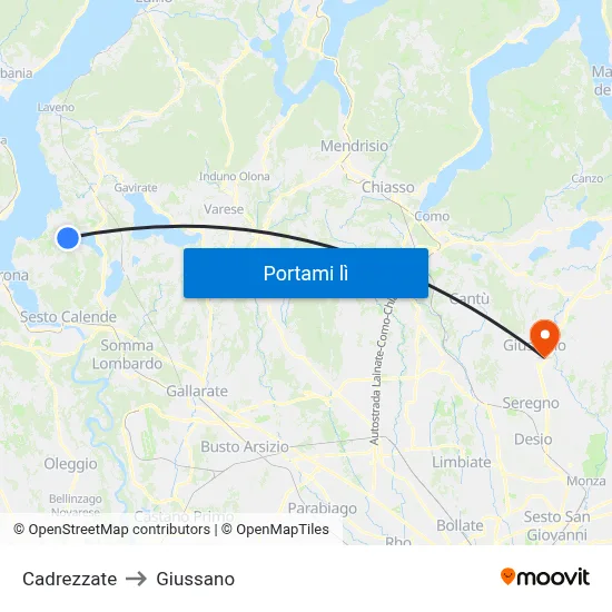 Cadrezzate to Giussano map