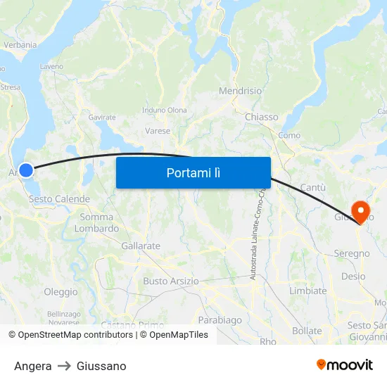 Angera to Giussano map