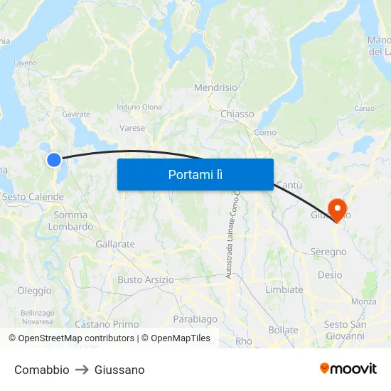 Comabbio to Giussano map
