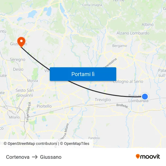 Cortenova to Giussano map