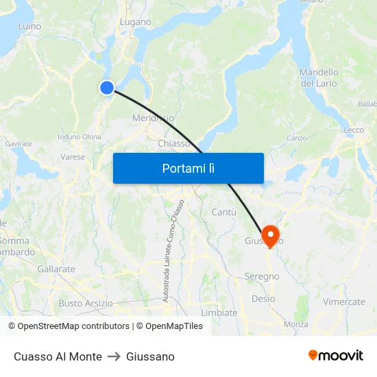 Cuasso Al Monte to Giussano map