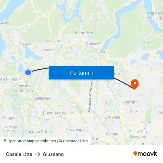 Casale Litta to Giussano map
