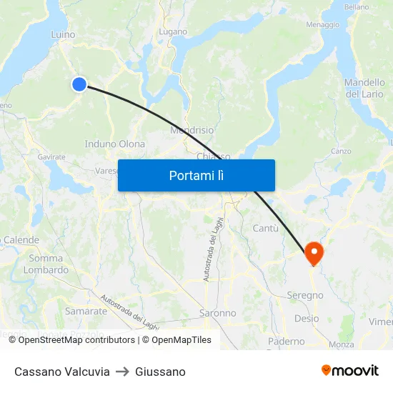 Cassano Valcuvia to Giussano map