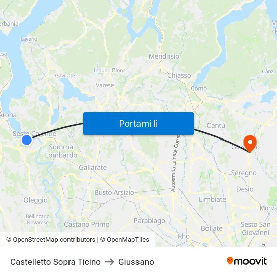 Castelletto Sopra Ticino to Giussano map