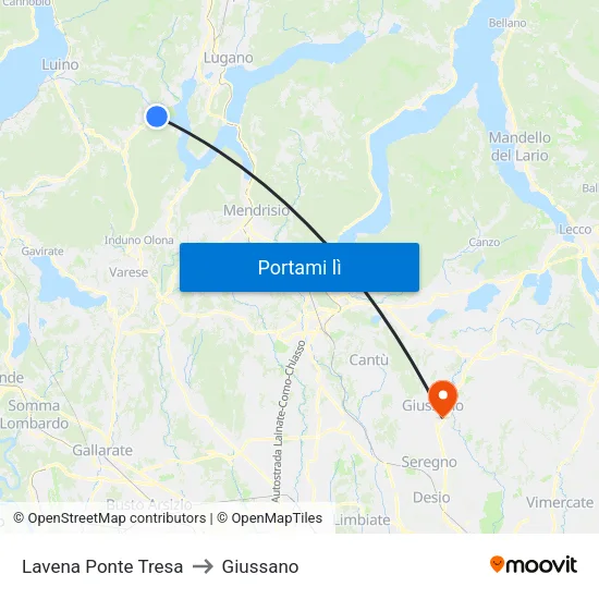 Lavena Ponte Tresa to Giussano map