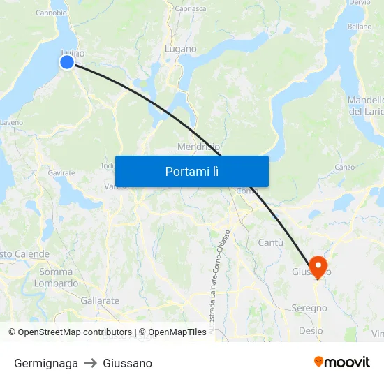 Germignaga to Giussano map