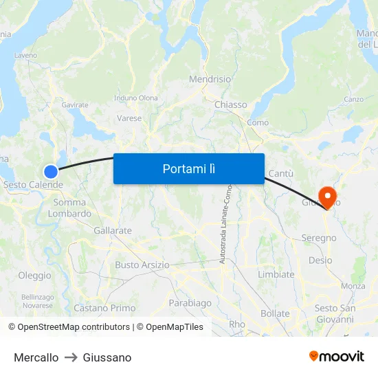 Mercallo to Giussano map