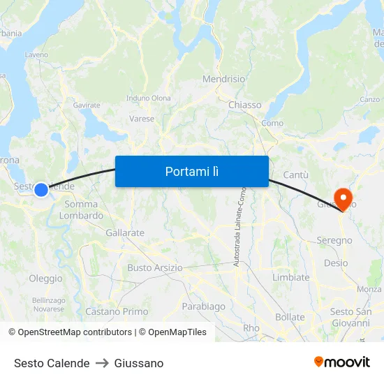 Sesto Calende to Giussano map