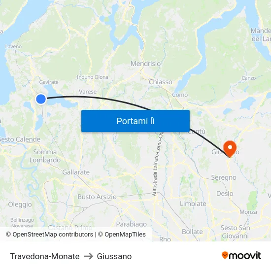 Travedona-Monate to Giussano map