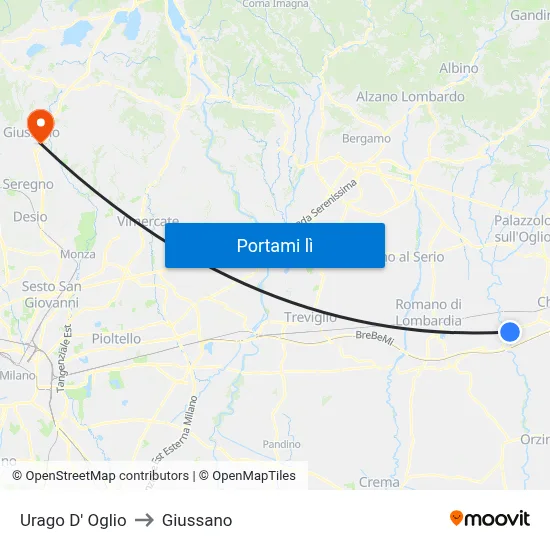 Urago D' Oglio to Giussano map