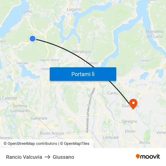 Rancio Valcuvia to Giussano map