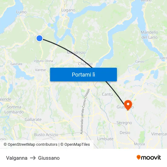 Valganna to Giussano map