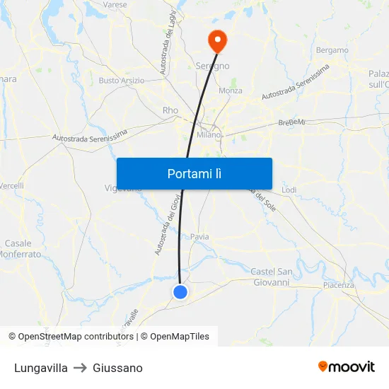 Lungavilla to Giussano map