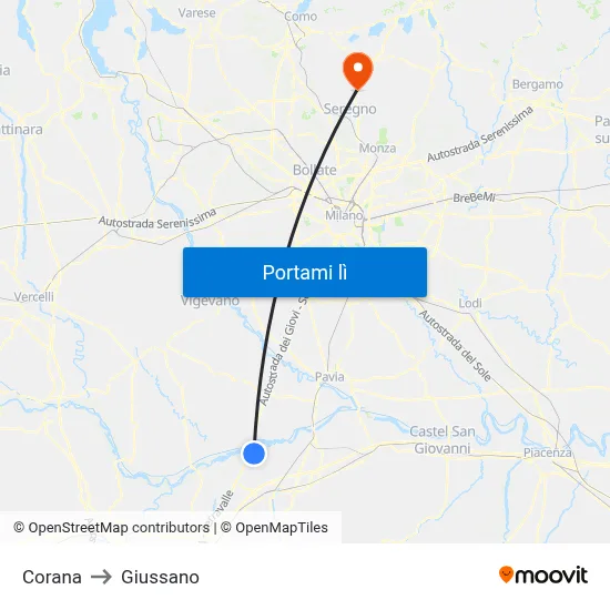 Corana to Giussano map
