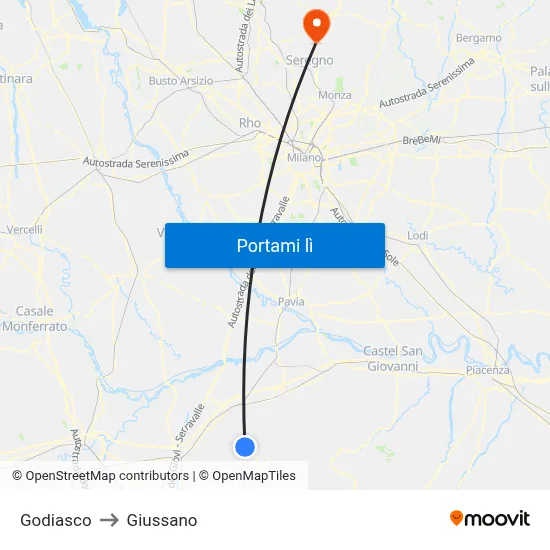 Godiasco to Giussano map