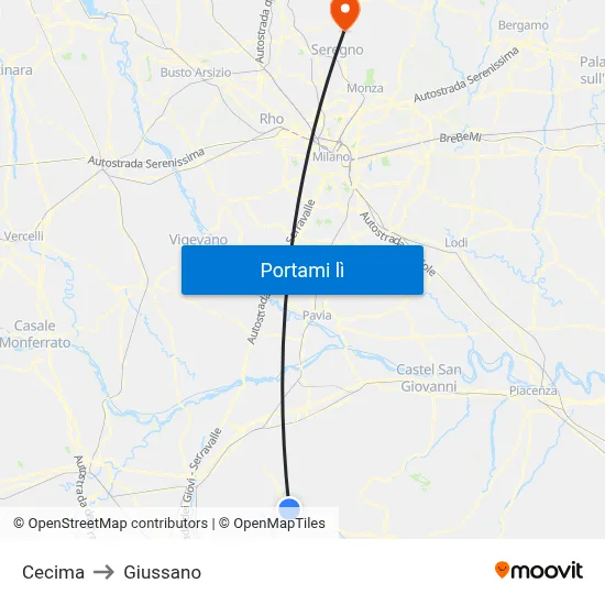 Cecima to Giussano map