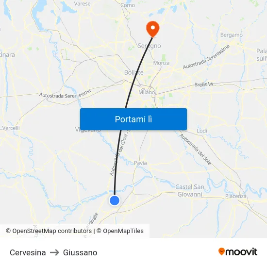 Cervesina to Giussano map