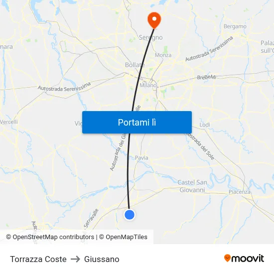 Torrazza Coste to Giussano map