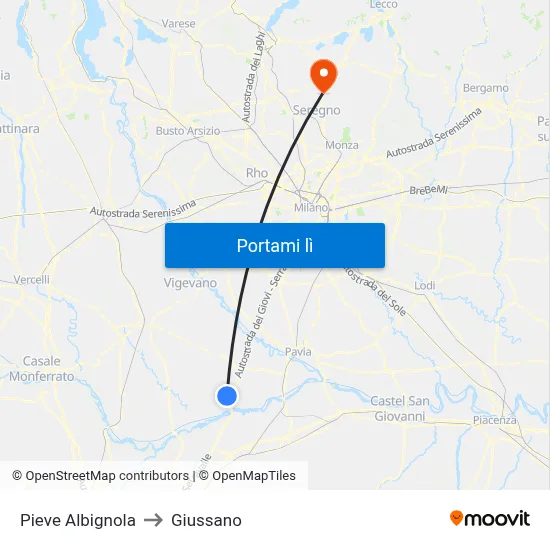 Pieve Albignola to Giussano map