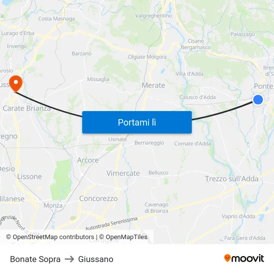 Bonate Sopra to Giussano map