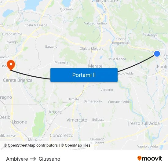 Ambivere to Giussano map