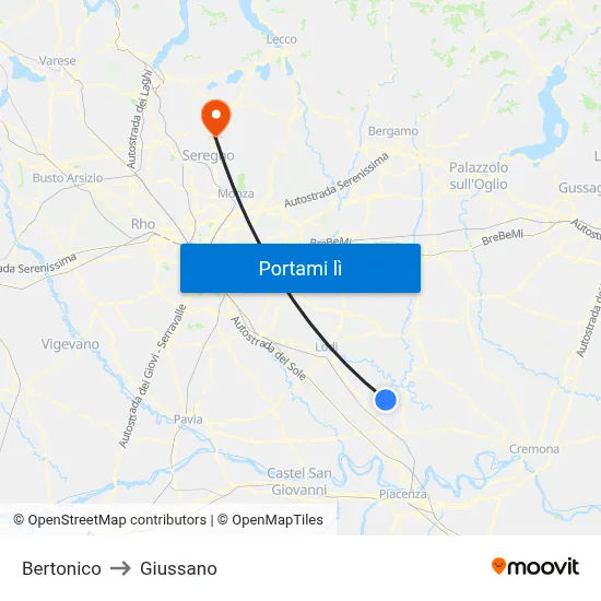 Bertonico to Giussano map