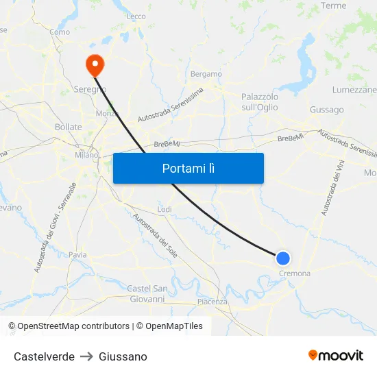 Castelverde to Giussano map