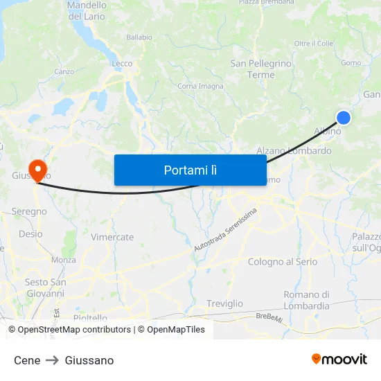 Cene to Giussano map