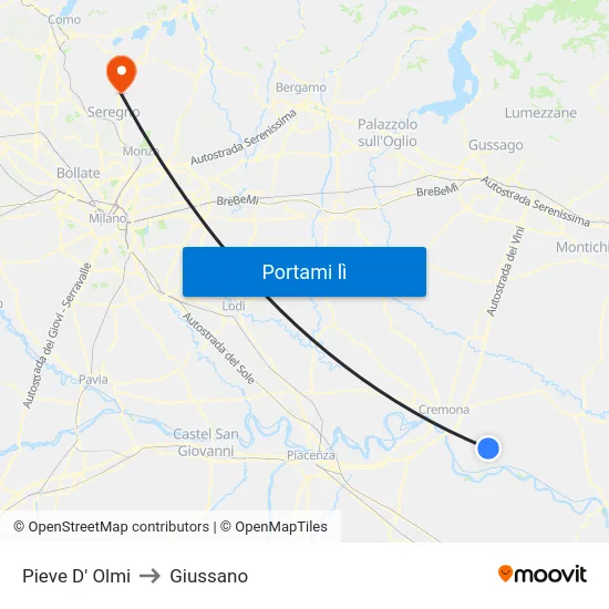 Pieve D' Olmi to Giussano map