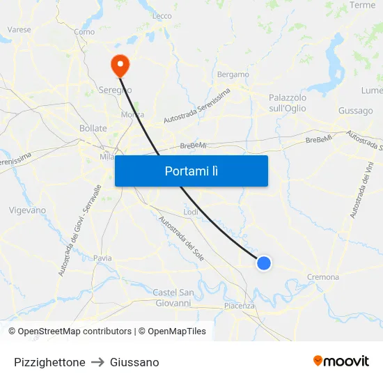 Pizzighettone to Giussano map