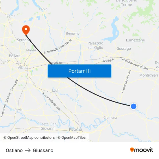 Ostiano to Giussano map