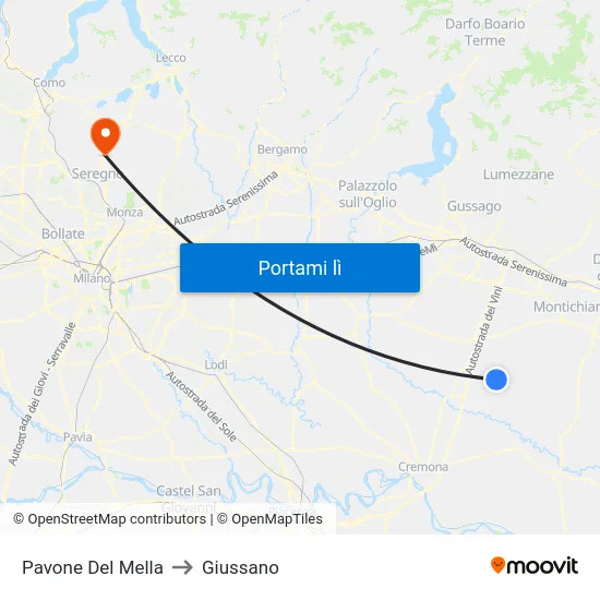 Pavone Del Mella to Giussano map