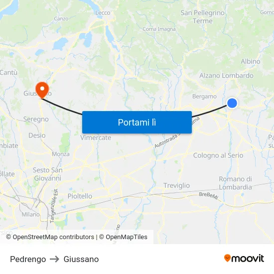 Pedrengo to Giussano map