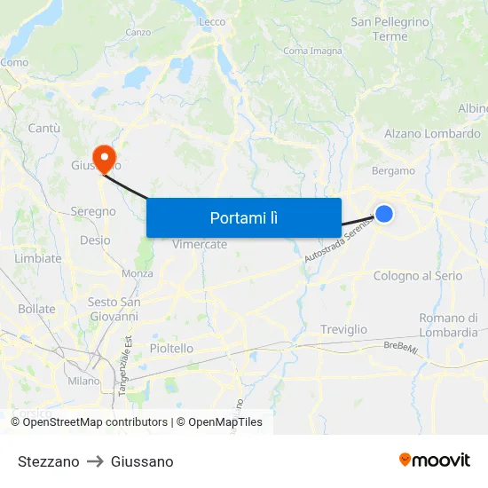 Stezzano to Giussano map
