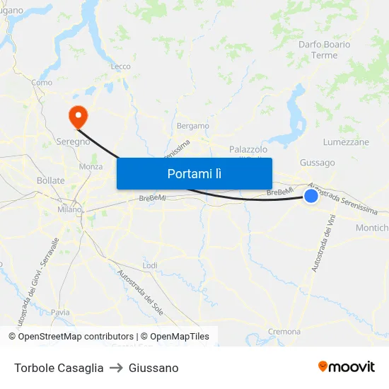 Torbole Casaglia to Giussano map