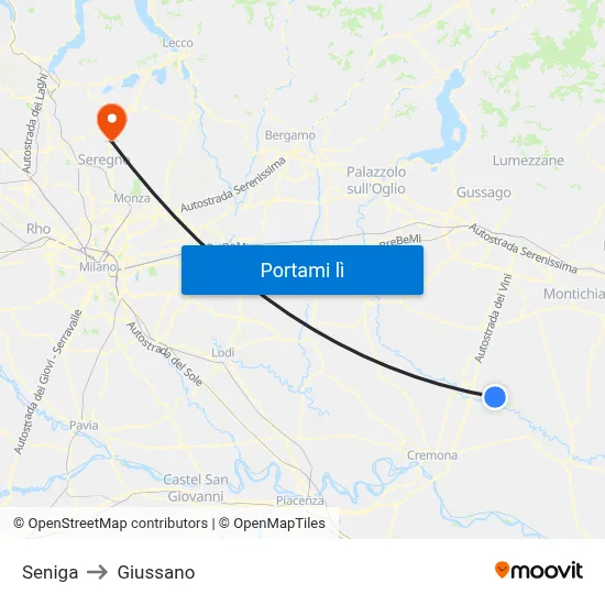 Seniga to Giussano map