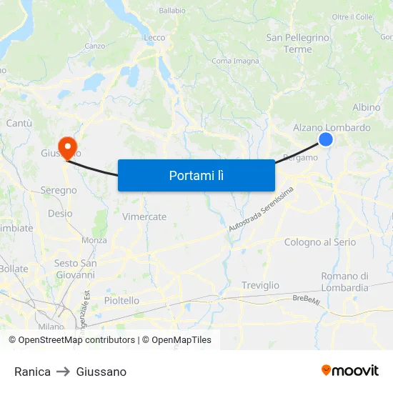 Ranica to Giussano map